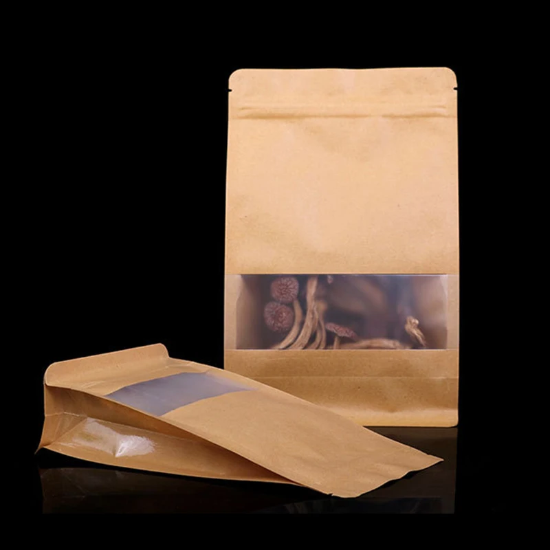 Custom Printed Kraft Paper Zipper Bags with Window for Food Packaging