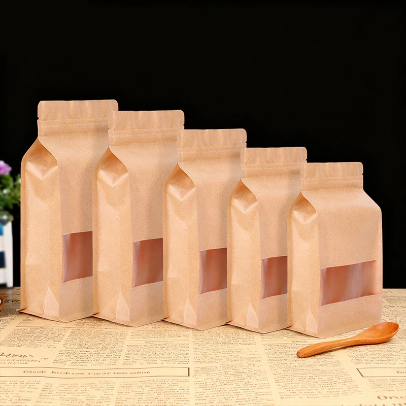 Custom Printed Kraft Paper Zipper Bags with Window for Food Packaging - Image 2