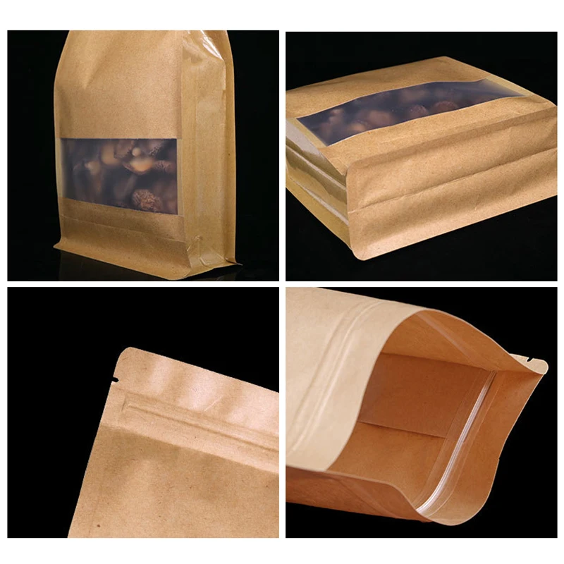 Custom Printed Kraft Paper Zipper Bags with Window for Food Packaging - Image 3